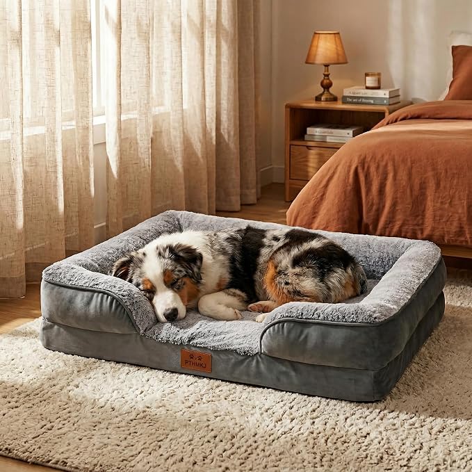 Orthopedic Extra Large Dog Bed, Memory Foam XL Dog Bed Couch, 44" L | Dual-layer Foam Mat, Washable Cover&Waterproof, Contoured Bolster Design, Indoor&Car Truck, Pet Bed for Dogs Cats Up to 90lbs