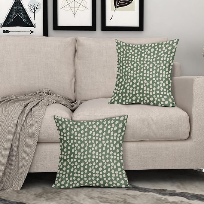 Sage Green Cream Pillow Covers 24x24 Set of 2 Boho Design Polka Dot Throw Pillows Modern Brush Strokes Print Decorative Outdoor Pillowcase Square Cushion Cover Linen Pillow Case for Sofa Couch Bed