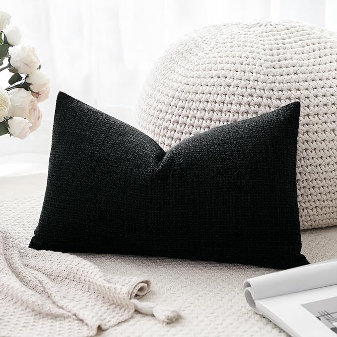 OTOSTAR Linen Throw Pillow Cover Set of 1 Decorative Lumbar Pillowcases Cushion Covers 12x20 Inch for Home Decor Sofa Bedroom Car 30 x 50CM Black
