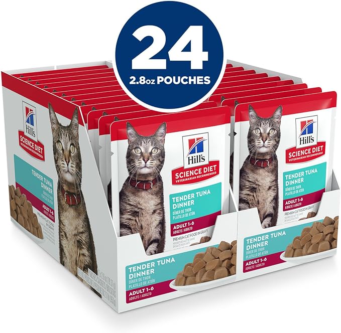 Hill's Science Diet Adult 1-6 Wet Cat Food | #1 Veterinarian Recommended, Tuna Recipe, 2.8 oz. Pouches, 24-Pack