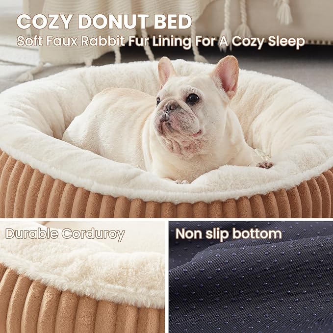 30 inches Calming Donut Dog Bed for Medium Dogs,Mocha | Round Pet Bed with Removable&Washable Cover,Milk Plush Faux Fur, Fits Pets up to 30 lbs