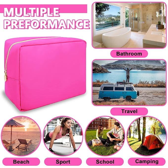 UIXIZQ Large Makeup Bag Pouch,Nylon Women Travel Toiletry Storage Bag Preppy Cosmetic Bag for Girls,Big Makeup Organizer Bag Cute Zipper Pouch Skincare Bag for Sport Work Gift(Large-Bubblegum)