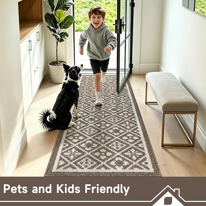 Ileading Hallway Runner Rug 2x6 ft,Washable Indoor Brown Carpet with Non Slip Rubber Backing,Low Pile Durable Kitchen Floor Mat for Laundry Entryway Door & High Traffic Areas