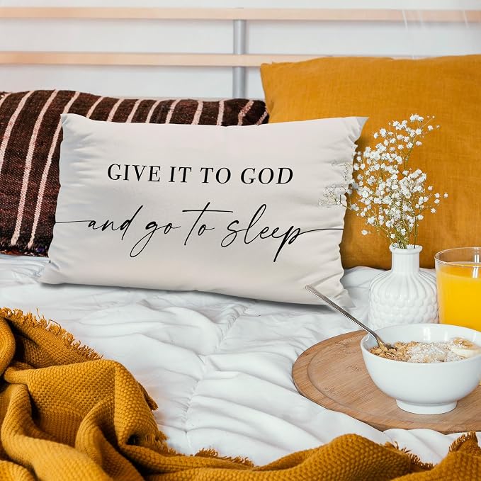 Give It to God and Go to Sleep, Decorative Pillows Cover for Bed, Throw Pillows Cover for Bed, 12x20 Inch Pillow Case, Decorative Bed Pillows Cover for Bedroom(12x20, Cream-Coloured)