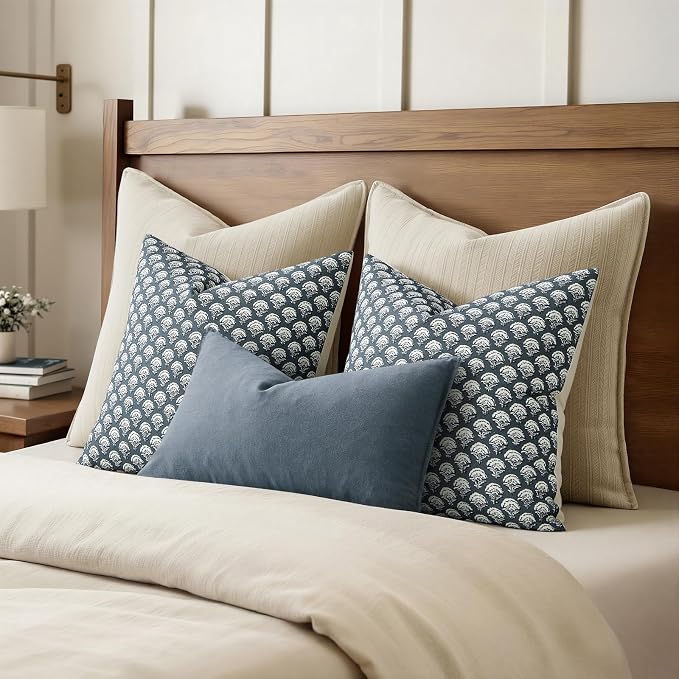 MIULEE Floral Print Decorative Euro Pillow Covers 22x22, Dusty Blue | Vintage Boho Farmhouse Modern Home Decor, Set of 2, Block Print Cushion Covers for Couch Sofa Bed Living Room