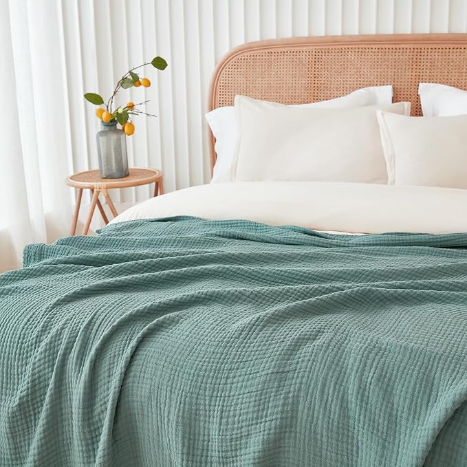 EMME Muslin Blankets for Adults Teal Small Blanket 40" x 50" | Throw Blanket for Couch Breathable Gauze Soft Lightweight Airy Light