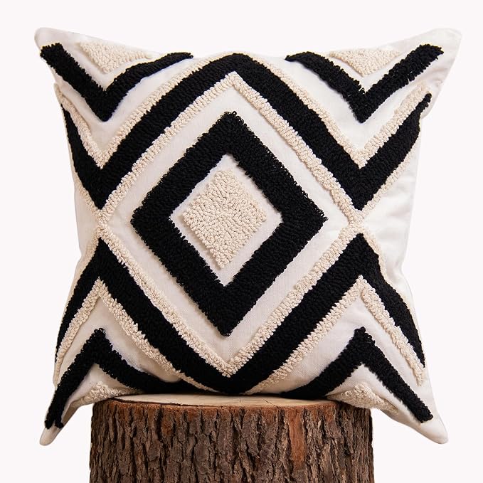 lifein 18x18 Pillow Covers-Throw Pillow Cover Tufted Boho Jacquard Pillow Covers Farmhouse Decorative Pillow Cover Pillow Cases for Gift Couch Sofa Bed Chair Living Room Home Decor