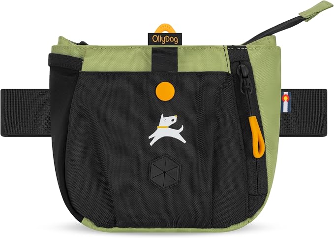 OllyDog Backcountry Day Bag | Dog Training Treat Pouch | Eco-Friendly Recycled Fabric Fanny Pack with Zipper Closure, Built-in Poop Bag Dispenser & Adjustable Waist Belt (Palm)