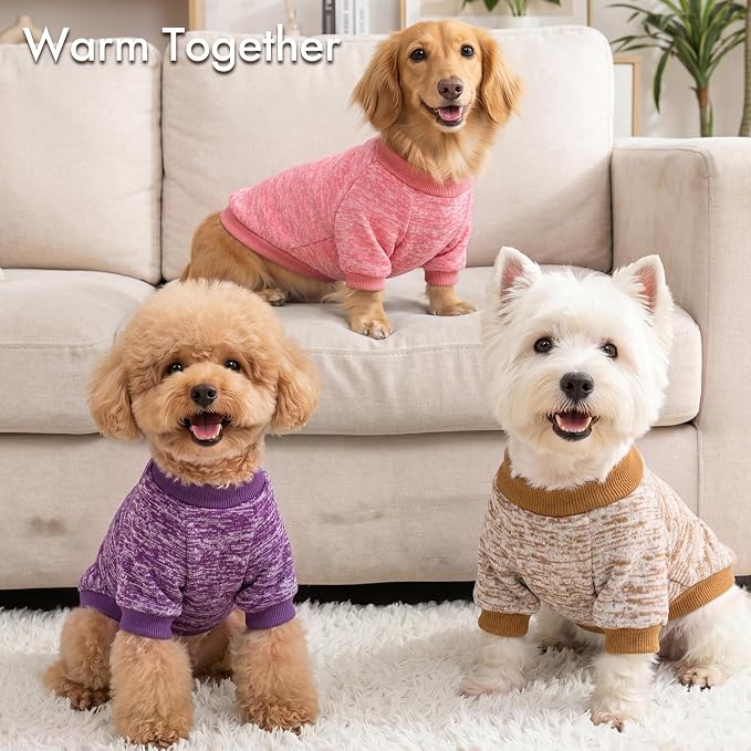 3 Pack Dog Sweaters for Small Dogs Girl Boy Winter Fleece Clothes Warm Soft Dog Sweatshirt Outfit for Dogs Cats Pet Apparel