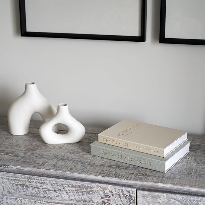 ZICOTO Set of 2 Beautiful Decorative Linen Books - Aesthetic Faux/Fake Books for Modern Home Decoration on Coffee Table, Bookshelf or Mantel - Stylish Keepsake Box and Photo Storage Solution