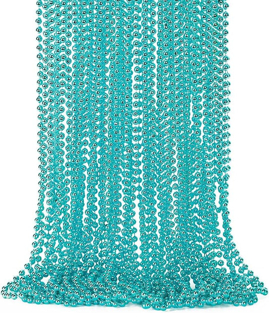24PCS Mardi Gras Beads, Metallic Blue Bead Necklace Party Favors, 33" Mardi Gras Necklace Stuff, Festival Parade Throw Accessories for Wedding Birthday Gender Reveal Party Supplies Decor