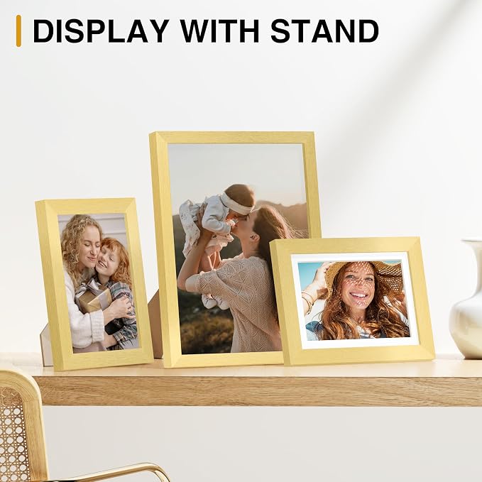 Vittanly 15 Pack Picture Frames Collage Wall Decor, Wall/Tabletop Display | Gold, Multi-Size Gallery Wall Frame Set: 3pcs 8x10, 6pcs 5x7, 6pcs 4x6. Picture Frame Set for Family