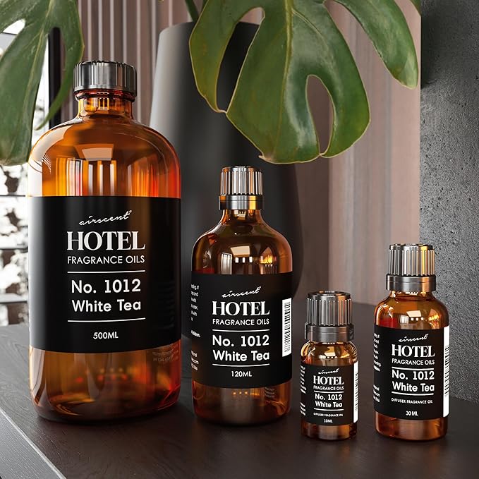AirScent Hotel Diffuser Oil No. 1012 Inspired by The White Tea Hotel Scent - Premium Fragrance Oil for Ultrasonic and Waterless Diffusers and Crafting - 500 mL, 16.9 fl oz Glass Bottle