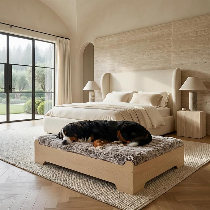 Elevated Wood Dog Bed Frame with Foam Mattress, WoodPattern, XL | Raised Dog Bed with Washable Cover, Furniture-Style Design for Indoor Living