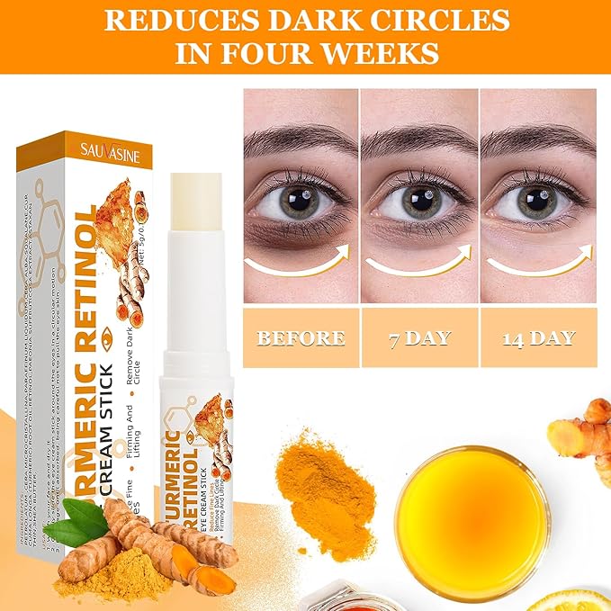 2PCS Turmeric Retinol Eye Stick,Lumibalm for Under Eyes Bags,Eye Balm Stick Wrinkles,Hydrating for Dark Circle,For Puffiness and Bags Reduces Fine Lines