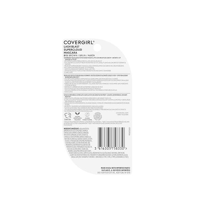 CoverGirl Lash Blast Supercloud, 815 Brown, Mascara, Long-Lasting, No Clump or Smudge, Doesn't Flake, Vegan, 0.33oz