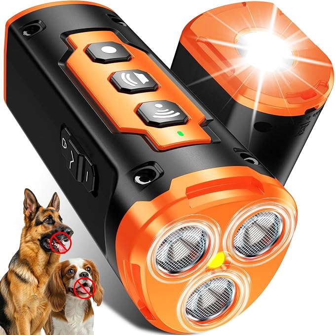 2026 New Dog Bark Deterrent Devices, 1-Touch Anti Barking Device for Dogs with 3 Sonic Heads, 50ft Range, Rechargeable & Safe Dog Training Tool with Flashlight, Helps Improve Behavior