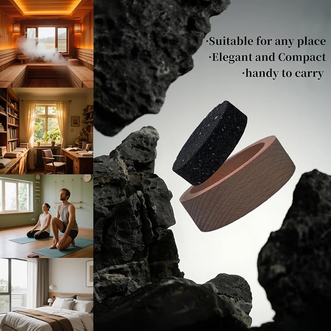 Passive Diffuser Lava Rock Natural Set Essential Oil Aromatherapy Stone for Home, Office, Car & Gifts - Compact Wood Bas (2)