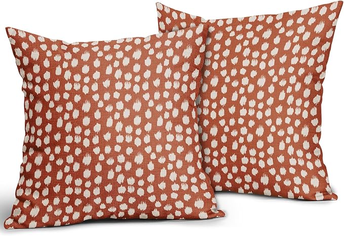 Burnt Orange Cream Dots Pillow Covers 18x18 Set of 2 Boho Design Polka Dot Throw Pillows Modern Trendy Print Outdoor Decorative Pillowcase Square Linen Cushion Cases Decor for Sofa Couch Bed