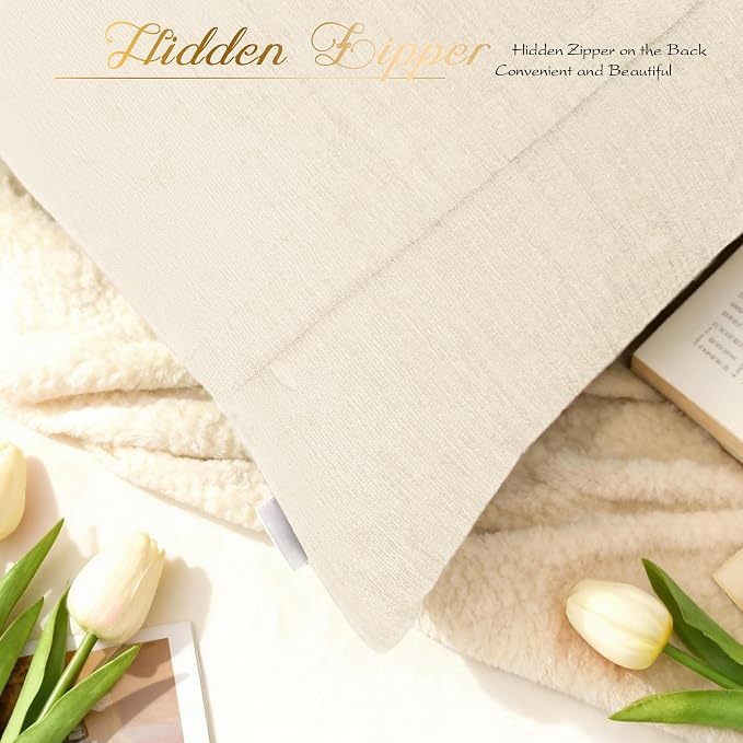 BRAWARM Chenille Throw Pillow Covers 16x16 Inches, Cream, 2 Pack | Decorative Pleated Pillow Covers, Soft Cushion Cases for Sofa Bed Living Room Home Farmhouse (No Insert)