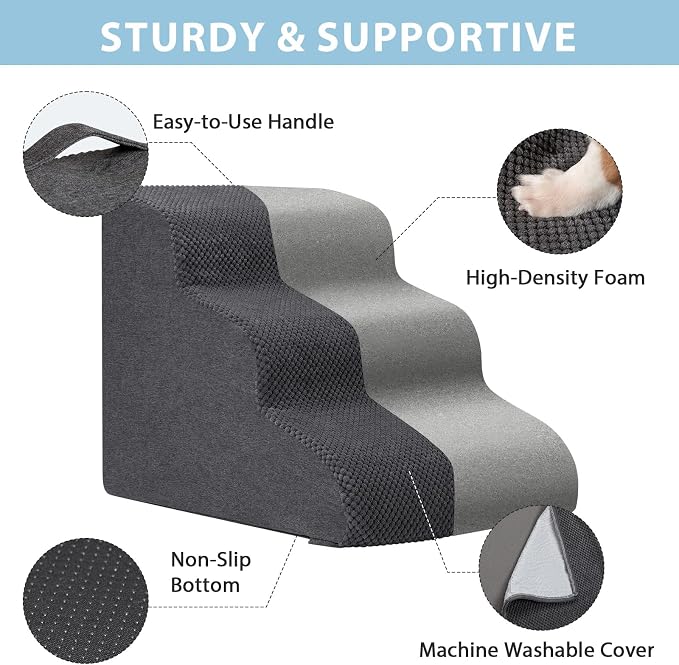 Garnpet Dog Stairs for High Beds, 5-Step Dog Steps for Small Dogs and Cats, Foldable Pet Stairs for High Bed Climbing, Non-Slip Balanced Pet Step Indoor, Dark Grey