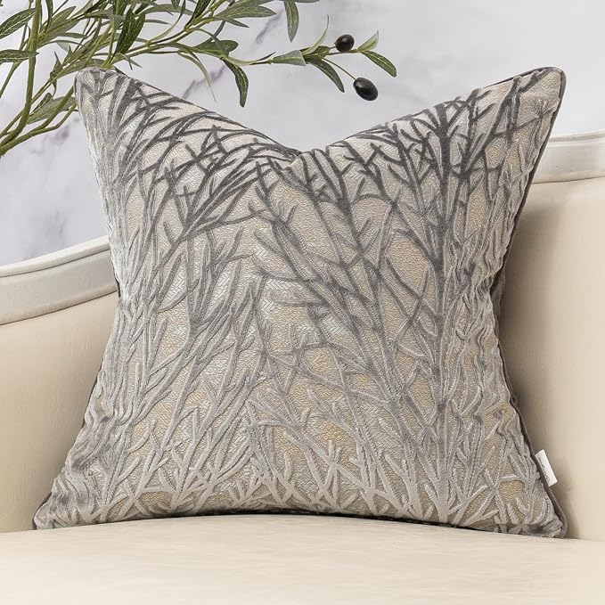 Dark Grey Twigs Throw Pillow Cover Branches Velvet Cushion Case Neutral Pillowcase for Sofa Couch Bedroom Living Room Home Decor,18x18 Inch