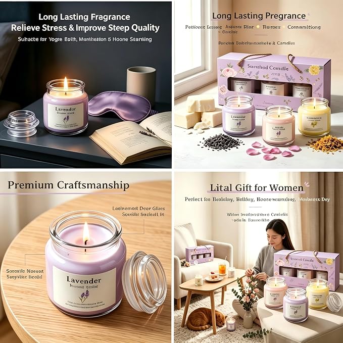 Scented Candles for Women, 8.5oz(3x80g),Soy Wax Aromatherapy Candles | For Flowerlovers, Girls Birthday, Graduation Party, Home decor, Birthday Gift for Mothers, Thanks Gifts for Teachers