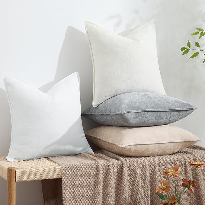 decorUhome Chenille Ultimate Gray Throw Pillow Covers 16x16 Set of 2 | Fall Soft Couch Decorative Modern Velvet Pillow Cases with Elegant Design for Sofa Bed Living Room Home Decor