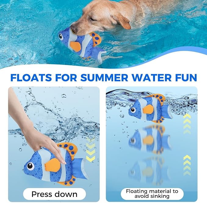 BINGPET Floating Dog Toys, 2 Pack Squeaky Fish Water Toys for Pool