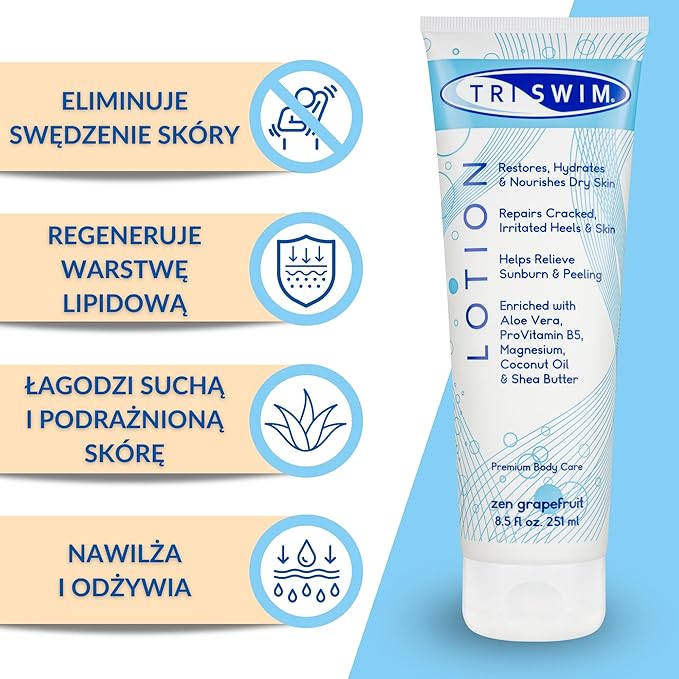 TRISWIM Swim Lotion 8.5oz | Neutralizes Chlorine, Bromine & Saltwater Odors | Hydrates & Soothes Dry Skin | Enriched with Aloe, Shea Butter & Coconut Oil | Zen Grapefruit Scent
