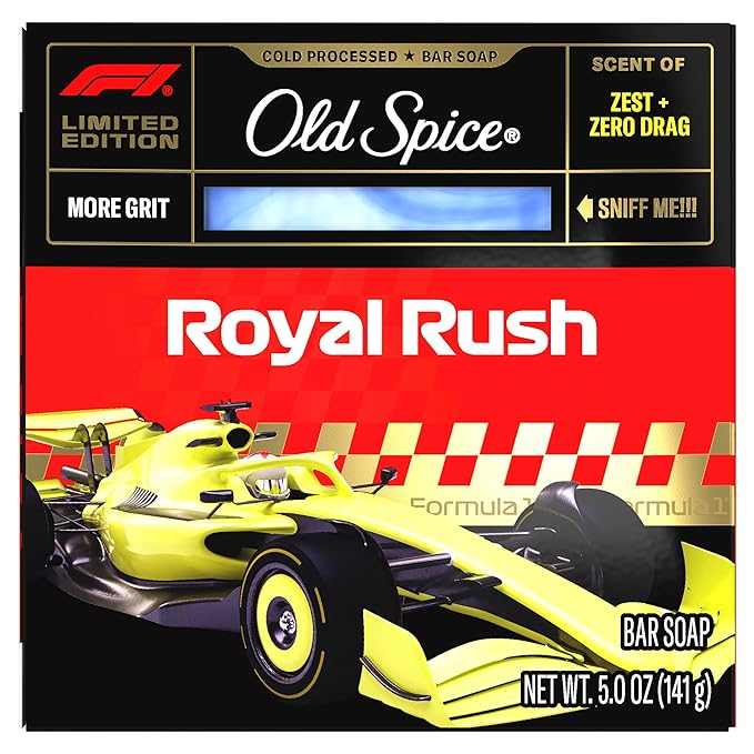 Old Spice Bar Soap for Men, F1 Collection, Cold Pressed with More Grit, Fast Track to Freshness, Made with Natural Oils & Plant Based Cleanser, Royal Rush with Zest & Zero Drag Scent, 5 oz