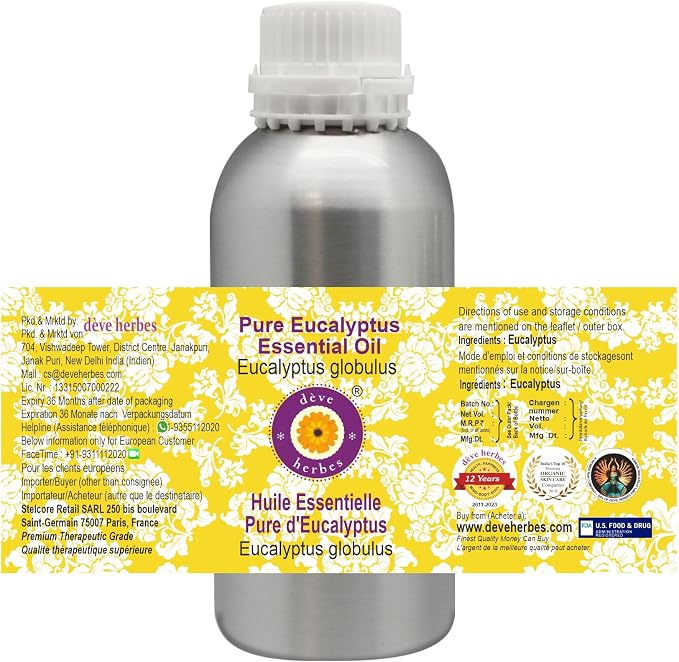 Deve Herbes Pure Eucalyptus Essential Oil (Eucalyptus globulus) Steam Distilled 1250ml (42 oz)