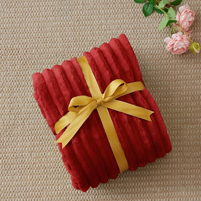 BEDELITE Ribbed Fleece Throw Blanket for Couch, Burgundy, 50"x70" | Ultra-Soft Plush Fleece, Cozy, Warm Yet Lightweight, Ribbed Texture, Home Decor, Machine Washable, Giftable, All-Season Use