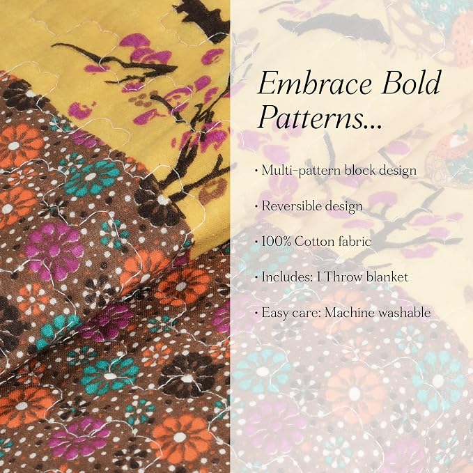 Lush Decor Royal Empire Reversible Cotton Throw Blanket, 50" W x 60" L, Tangerine - Throw Blankets for Bed - Couch Blanket - Boho Throw Blanket for Couch