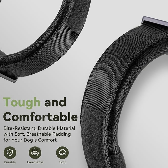 2026 Upgrade Waterproof Tactical AirTag Dog Collar, Built in AirTag Holder | Comfortable Control Handle, Quick Release Metal Buckle, Durable 1000D Nylon, For Medium to Large Dogs, Black, M