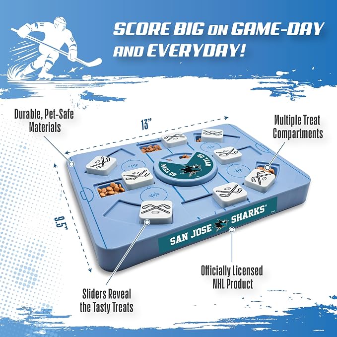 Pets First NHL SAN Jose Sharks Large Puzzle Toy, New Size, Interactive Dog Treat & Slow Feeding Toy