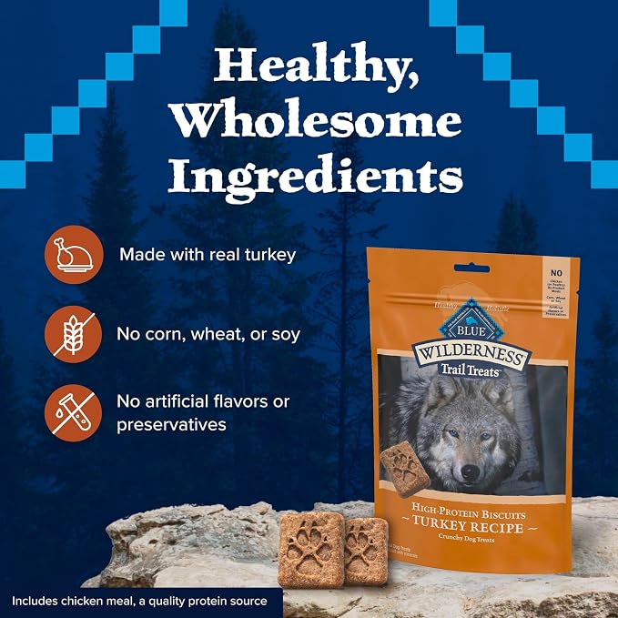 Blue Buffalo Wilderness Turkey Crunchy Dog Biscuits, Grain-Free, 10 oz | Real Turkey #1 Ingredient, Crunchy Biscuits, High Protein Nutrition, No Artificial Preservatives