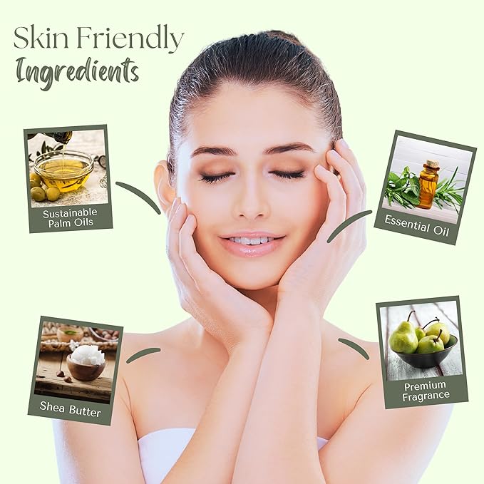 Wavertree & London French Pear Scented Natural Soap (8 Bars), 7oz Moisturizing French Triple Milled Soap Bars enriched with shea butter - Pure Plant Oil Bath & Body Bars for All Skin Types