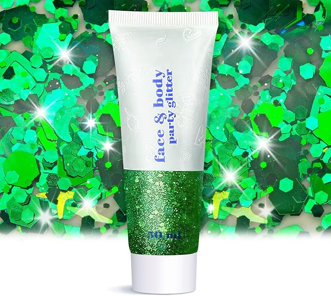 Body Face Glitter Makeup - Christmas Face Glitter Kids Stocking Stuffers, Sparkly Chunky Hair Glitters, Mermaid Birthday Decorations Rave Outfits for Kids (Green Body Glitter)