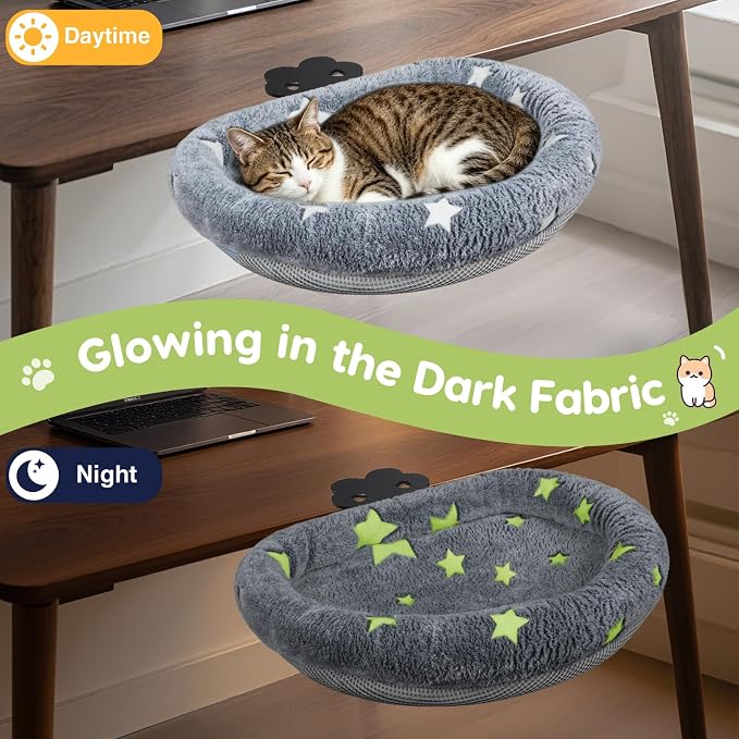 Cat Desk Bed, Adjustable Cat Desk Hammock, Cat Bed for Desk | Glow in The Dark, Removable Washable Cover, Sturdy Metal Frame, Desk Cat Bed, Cat Desk Perch, Supports up to 50 Lbs