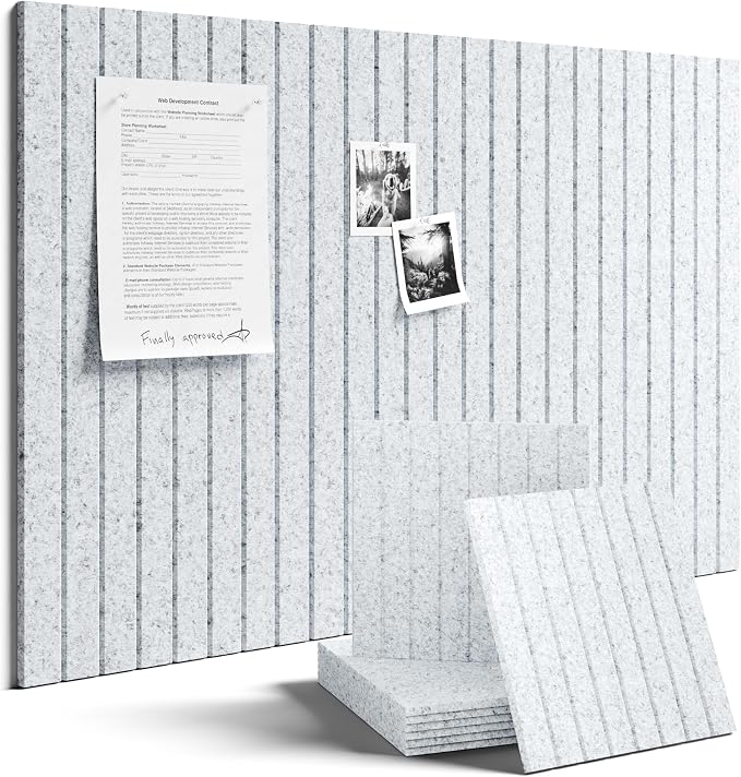 Fluxynara 36" x 24" Large Felt Bulletin Board, Light Gray | 6 Pack Cork Board Alternative with 30 Safe Adhesive Tabs, Felt Pin Boards for Wall Decor, Home, Office, Classroom, Dorm
