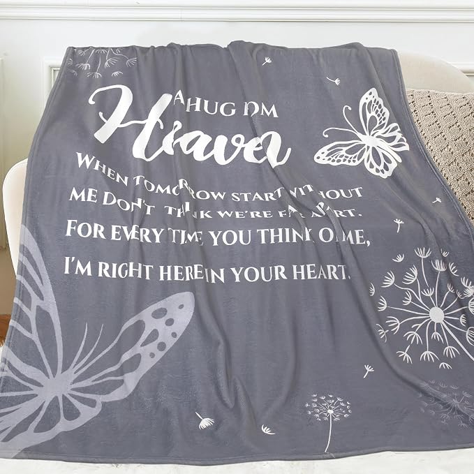 Memorial Gift Blanket, Sympathy Gifts for Loss of Loved One, Hugs from Heaven Blanket, Bereavement Gift Idea, Memorial Gifts for Loss of Mother/Father/Pet Throw Blanket 60" X 50"Grey