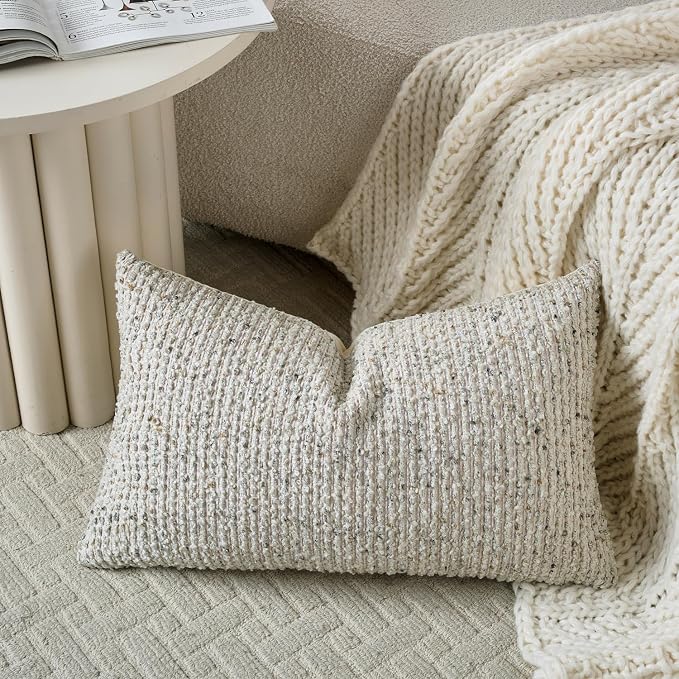 14x36 Cream Grey Decorative Body Pillow Cover for Bed Textured Boucle Striped Chic Morden Boho Accent Farmhouse Rectangular Long Lumbar Throw Pillow Case for Bedroom Living Room Home Decor Couch Sofa