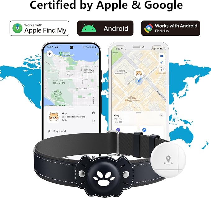 2-in-1 GPS Tracker for Cats: Smart Pet Collar with Real-Time Tracking,No Monthly Fee/Subscription (iOS & Android) Waterproof, Anti-Lost,365-Day Long Battery Life GPS Tracker Cat Collar (Blue)