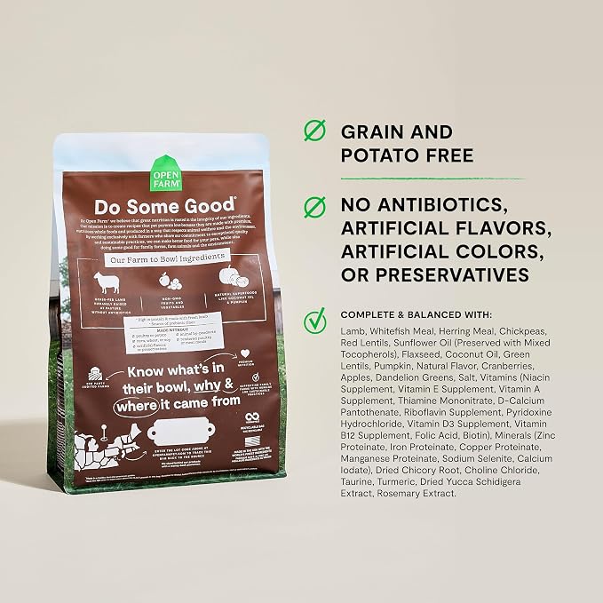 Open Farm Grain Free Dry Cat Food, Pasture-Raised Lamb Kibble, 4lb Bag | All Life Stages, High Protein, Prebiotic Fibers, 100% Traceable Ingredients, Non-GMO Fruits & Veggies.