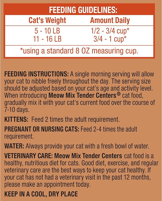 Meow Mix Tender Centers Vitality Bursts, Salmon & Turkey Flavor, Dry Cat Food, 14.2 lb. Bag | Dry cat food with two texture kibble, meaty center surrounded by a crunchy outer layer.