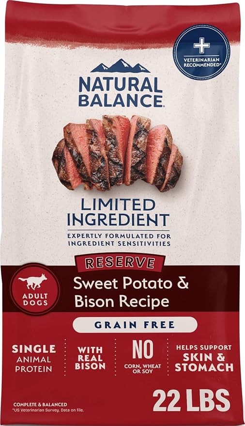 Natural Balance Limited Ingredient Adult Dry Dog Food - Balanced Nutrition for Adult Dogs - Grain Free, Soy-Free Recipe - Limited Ingredient Formula - 22 lb - Reserve Sweet Potato Recipe & Bison