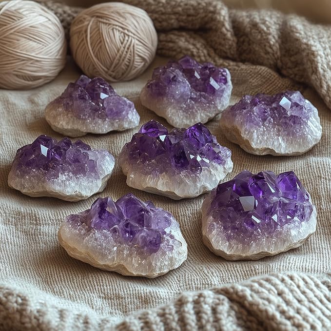 Amethyst Crystal 2PCS (Approx. 0.882lb–1.15 lb, 0.79”–3.15”) Raw Purple Quartz Clusters Healing Crystals and Stones for Reiki Chakra Meditation Geode Decor Agate Tower Set