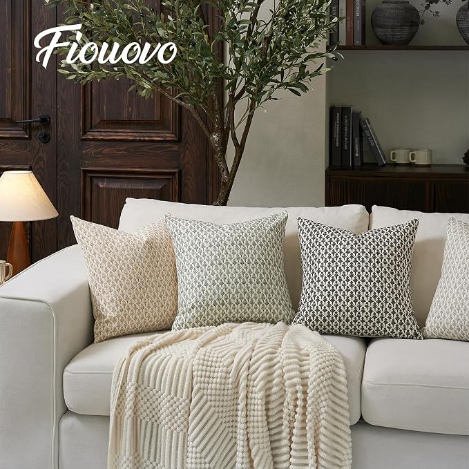 FIOUOVO Floral Pillow Covers 24x24 Pillow Cover Block Print Couch Pillows for Living Room Decorative Neutral Accent Throw Pillow Covers, 1PC, Charcoal Black