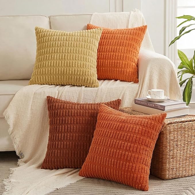 Fancy Homi 4 Packs Decorative Throw Pillow Covers for Living Room Couch Bed, Modern Farmhouse Boho Home Décor Accent Cushion Case, 16" x 16", Burnt Orange Series